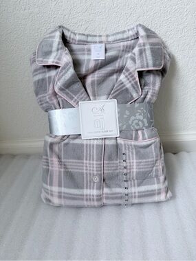 Women's Gray and Pink Plaid Two-Piece Sleep Set
